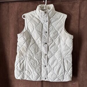 Lands End Womens Small 6-8 Off White Diamond Quilted Down Puffer Vest Snap Front
